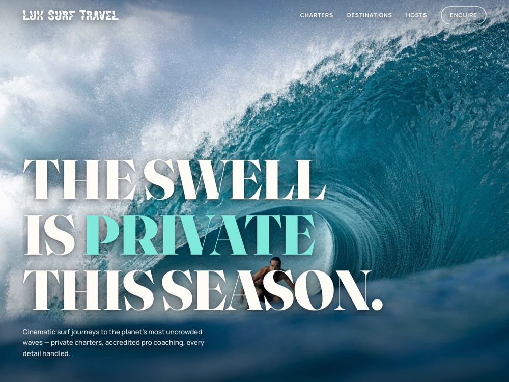 Lux Surf Travel private surf charters website, in progress